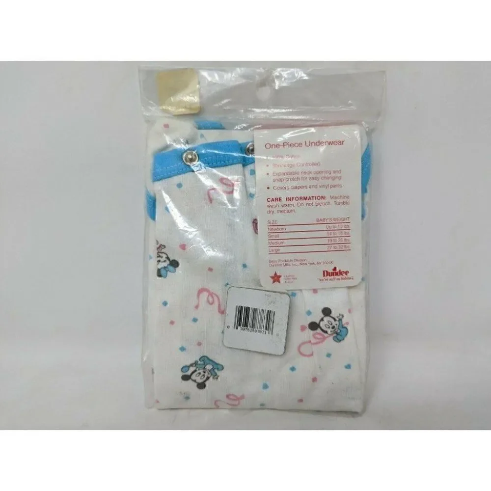 DISNEY BABIES DUNDEE ONE PIECE UNDERWEAR WHITE BLUE NOS MEDIUM 19-26LBS W/ PINS